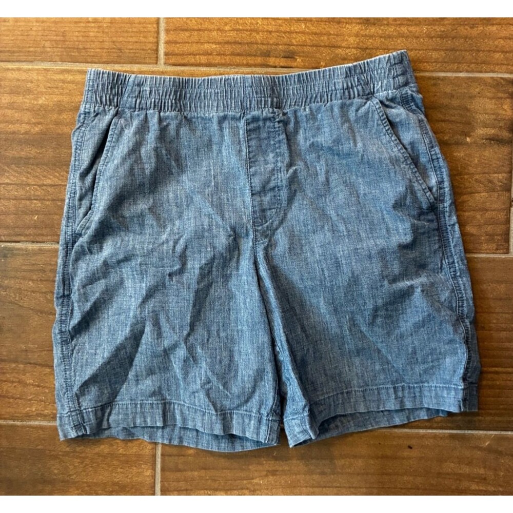 Lands' End Blue Chambray Shorts Womens Sz 6 Pull On Mid Rise Woven Cotton